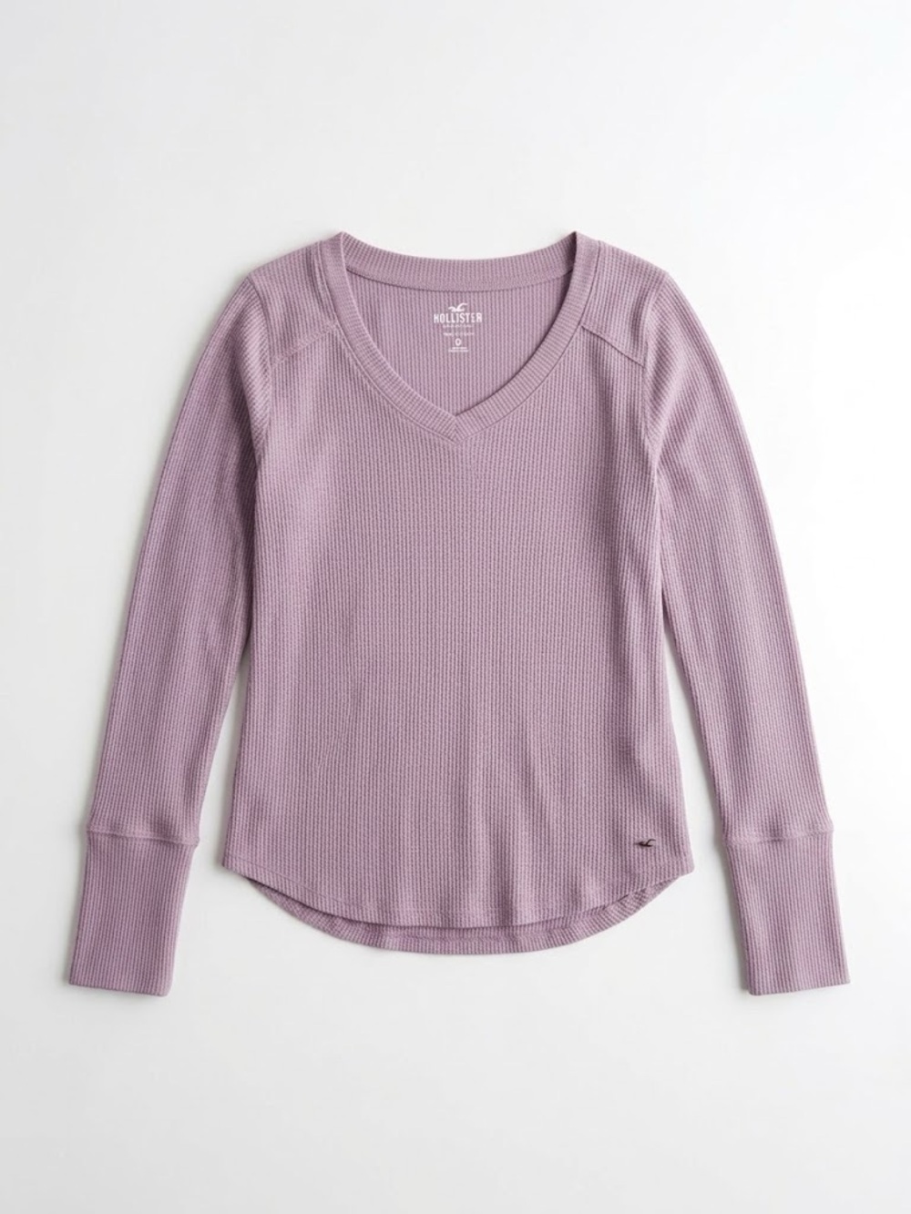 Hollister Lavender Waffle Knit V-Neck Long Sleeve Top
